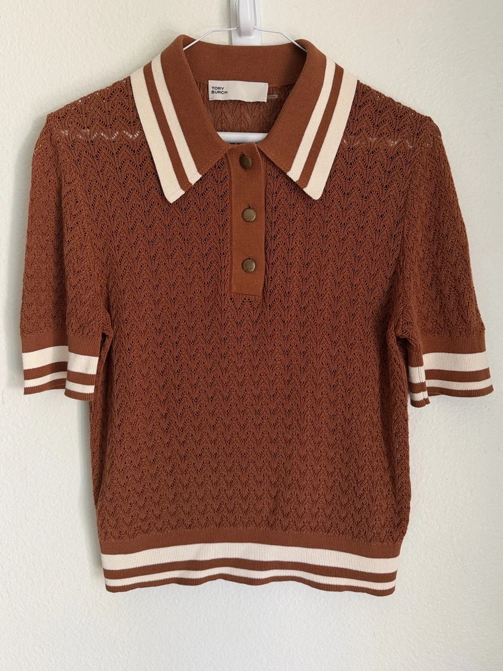 Tory Burch | Cotton pointelle polo shirt  | Color brown